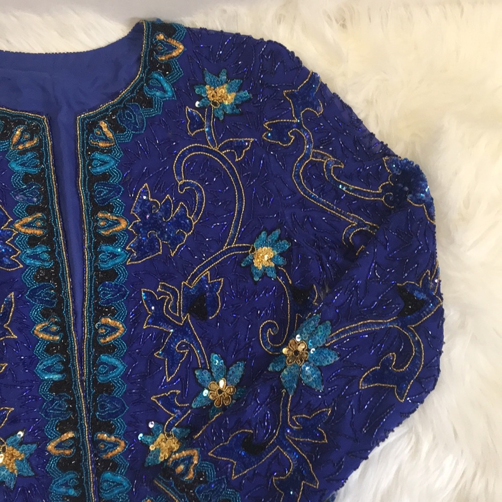 Vintage Royal Blue Beaded Jacket - Picture 3 of 7